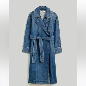 Oversized Denim Trench Coat in Rensberry Wash
